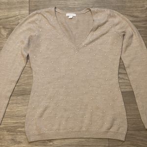 Size Small - NY&Co. Tan and Gold Embellished Sweater